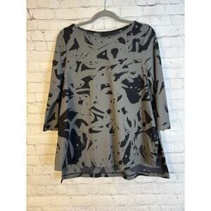 Porto Shirt Womens 2 Black Gray Stretch Tunic Top Minimalist Blouse